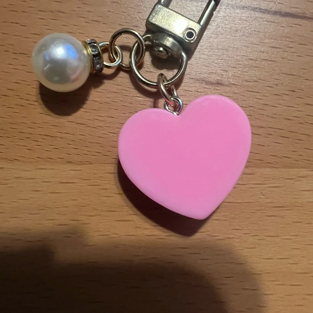 Brand New Pink Heart Keychain with Faux Pearl Accent